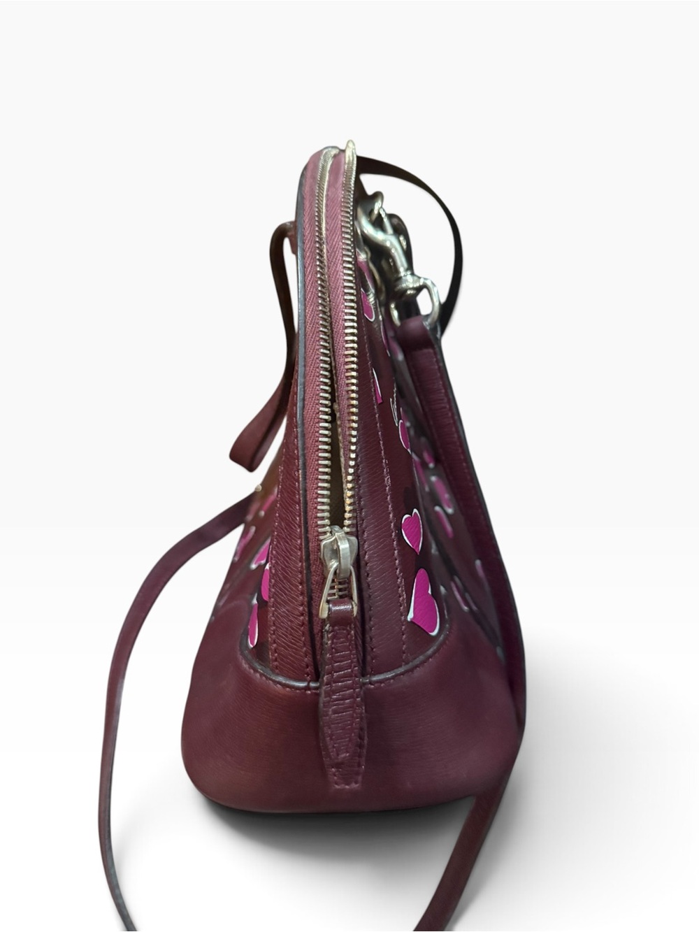 Gucci Vintage Y2K Burgundy Pink Heart Print Dome Satchel Shoulder Bag - Picture 5 of 11